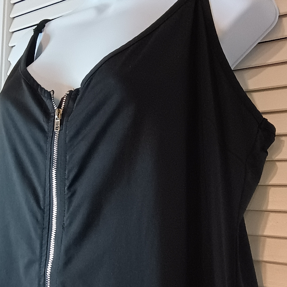 Shein Sexy Black Spaghetti Strap Adjustable Elastic Zip-Front Mini Dress No Size - Picture 2 of 7